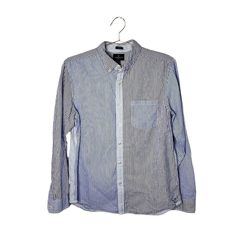 American Eagle Slim Fit Button Front Striped Color Block Shirt